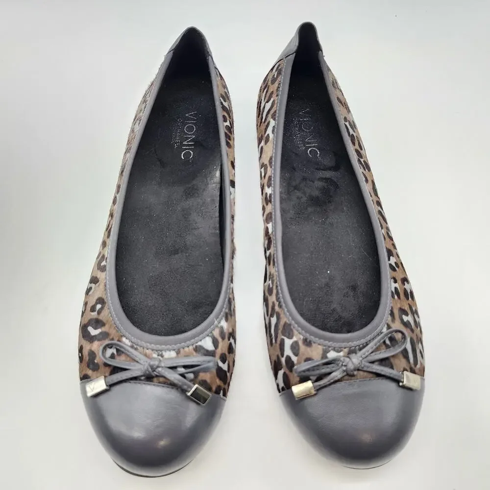 Vionic Minna Leopard Print Cap Toe Ballet Flats Women's 9.5 Arch Support Comfort